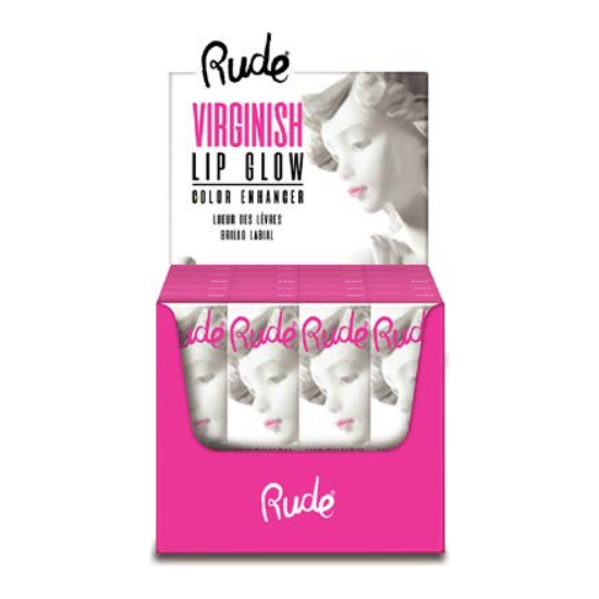 Rude Cosmetics Virginish Lip Glow Paper Display, 24pcs Wholesale Set