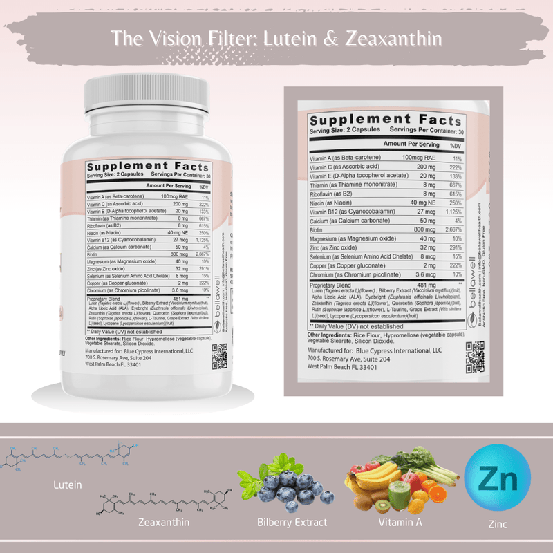 Bellawell Health Vision Care -  A Blend of Ingredients for Ocular Support by Bellawell Capsules Dark Gray