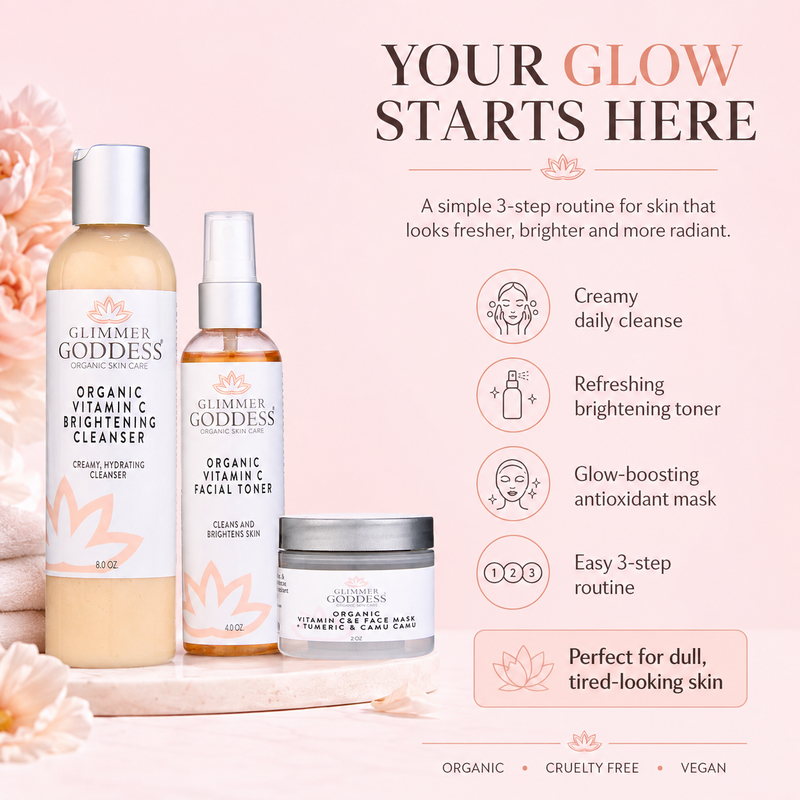 Glimmer Goddess® Organic Skin Care Vitamin C Brighter Skin 3-Step Cleansing Kit Gift Packs & Value Sets Misty Rose