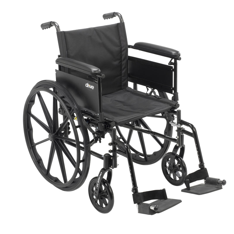 RIO Medical Supplies Cruiser X4 Lightweight Dual Axle Wheelchair with Adjustable Detachable Arms, Full Arms, Swing Away Footrests, 20" Seat