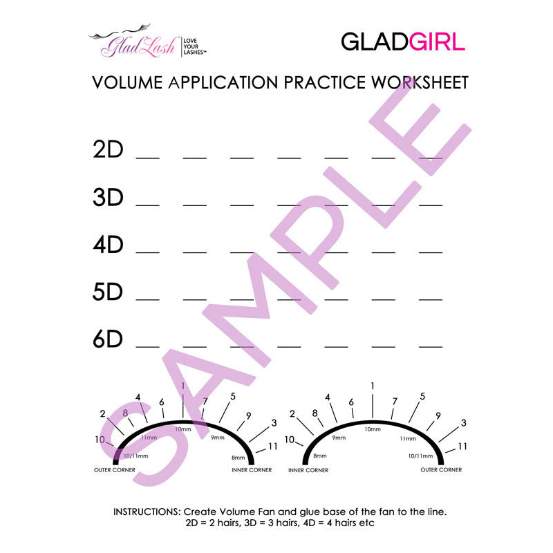 GladGirl Volume Application Practice Worksheet - 25 per quantity Marketing