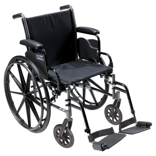 RIO Medical Supplies Cruiser III Light Weight Wheelchair with Flip Back Removable Arms, Desk Arms, Swing away Footrests, 20" Seat