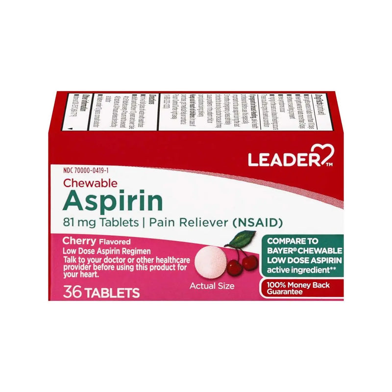 Leader Leader Chewable Aspirin Tablets Cherry 81mg 36ct Health Care