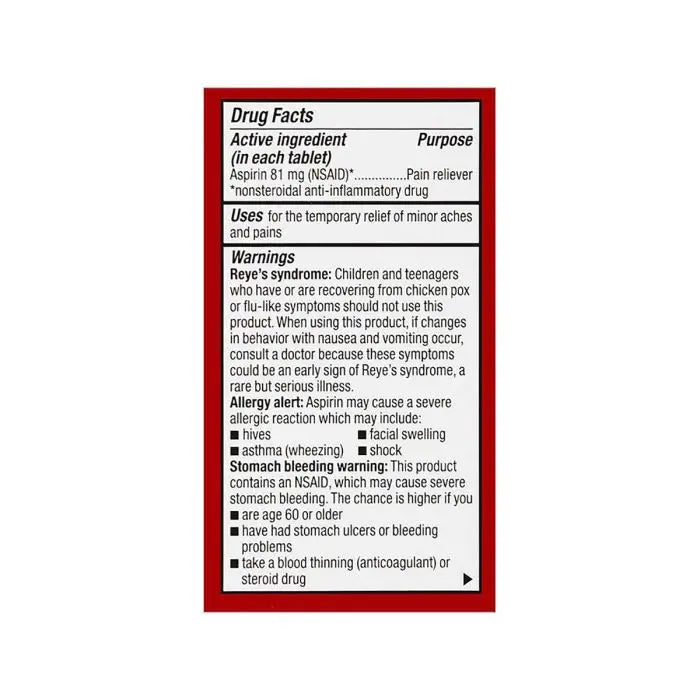 Leader Leader Chewable Aspirin Tablets Cherry 81mg 36ct Health Care