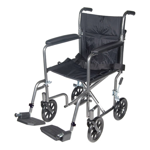 RIO Medical Supplies Lightweight Steel Transport Wheelchair, Fixed Full Arms, 17" Seat
