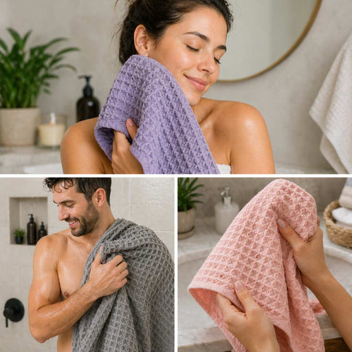 Shave Essentials Waffle Weave Bath Towel Bath Towels & Washcloths Dark Gray CHARCOAL GRAY,CORAL,WHITE