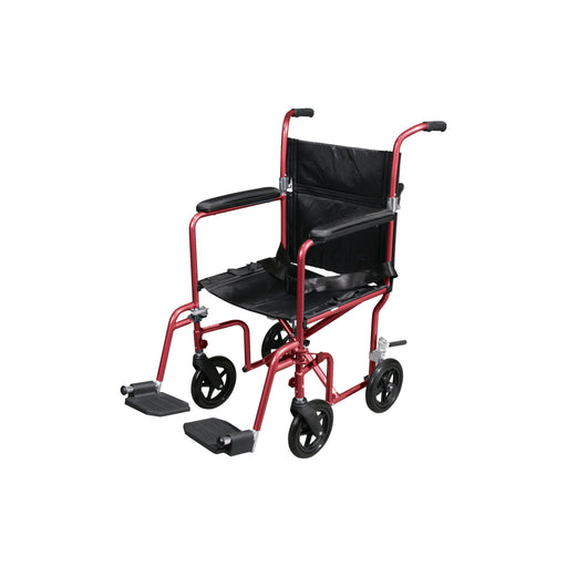 RIO Medical Supplies Flyweight Lightweight Transport Wheelchair with Removable Wheels, Red