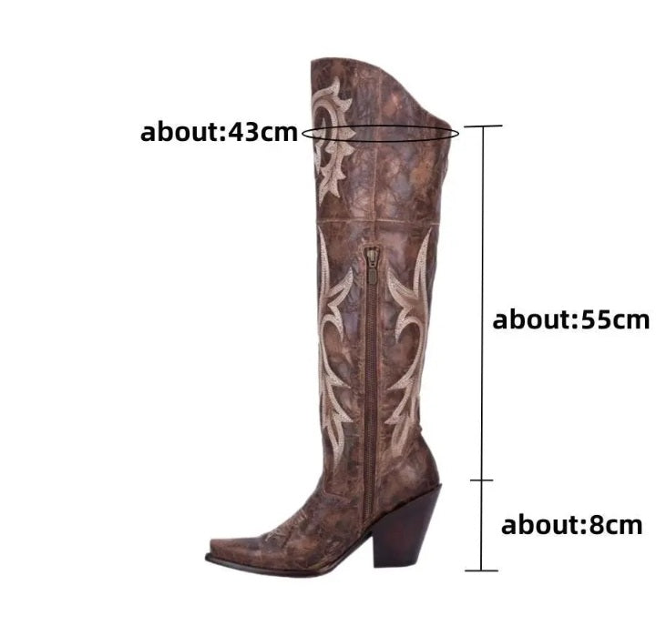 Fashionella Vintage Style Embroidered Knee High Western Boots