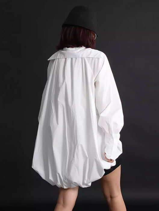 White Casual V Neck Long Sleeve Asymmetrical Blouse For Women