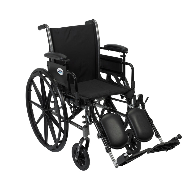 RIO Medical Supplies Cruiser III Light Weight Wheelchair with Flip Back Removable Arms, Adjustable Height Desk Arms, Elevating Leg Rests, 16"