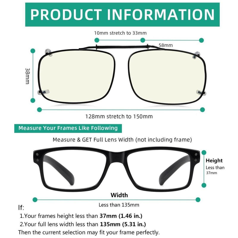 eyekeeper.com Wide Lens Clip on Blue Light Filter Glasses C60 (58MMx38MM) Eyeglasses
