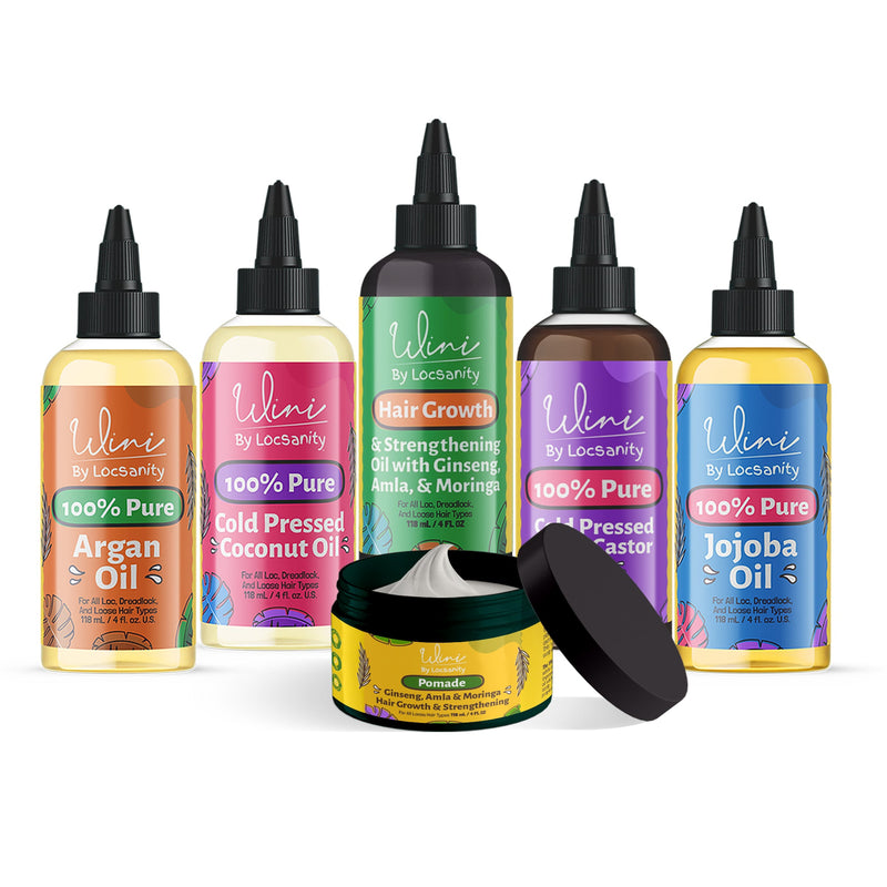 Locsanity Wini by Locsanity Loose Natural Haircare Bundle for Healthy, Moisturized Hair - Pomade, Growth Oil, Jamaican Castor oil, Coconut Oil, Jojoba Oil, Argan Oil Loose Natural