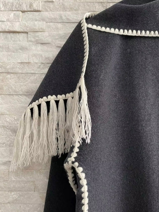 Winter Airy Commuter Embroidered White Edge Fringe Scarf High Quality Wool Jacket For Women