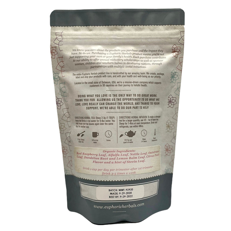 Euphoric Herbals Womb Wellness Prenatal Tea Herbal Tea White Smoke 60 Cup Servings,30 Cup Servings