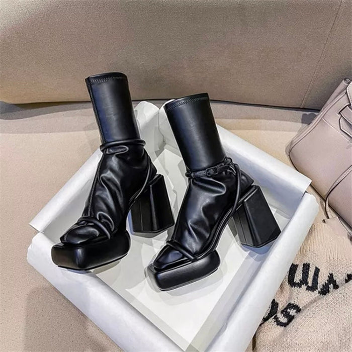 Women Ankle Boots Thick Sole Platform High Heel Sandals with Socks