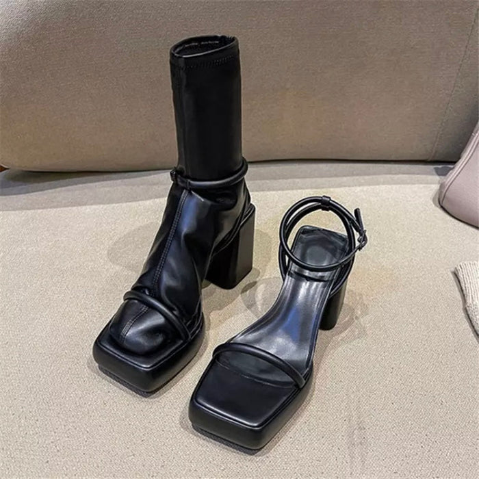 Women Ankle Boots Thick Sole Platform High Heel Sandals with Socks