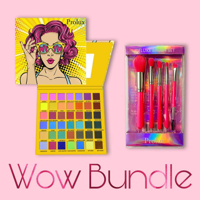 Prolux Cosmetics - Wow Bundle |  Eyeshadow Palette & Neon Pink Brush Set Includes