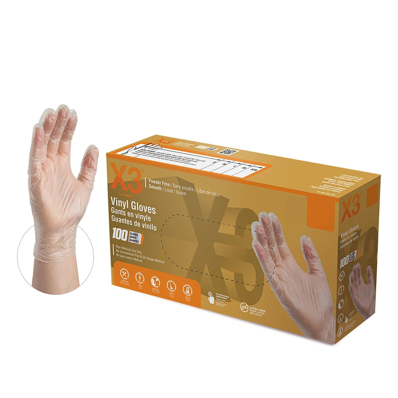 VIP Extensions X3 Clear Vinyl Industrial Latex Free Disposable Gloves by Ammex Gloves & Mittens