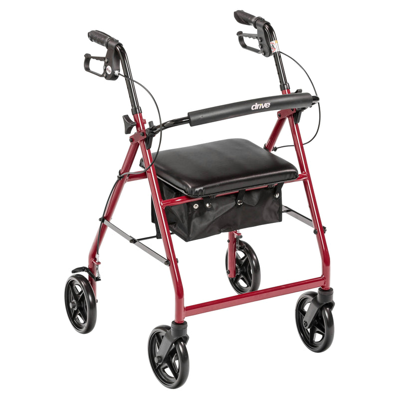 RIO Medical Supplies Aluminum Rollator Rolling Walker with Fold Up and Removable Back Support and Padded Seat, Red