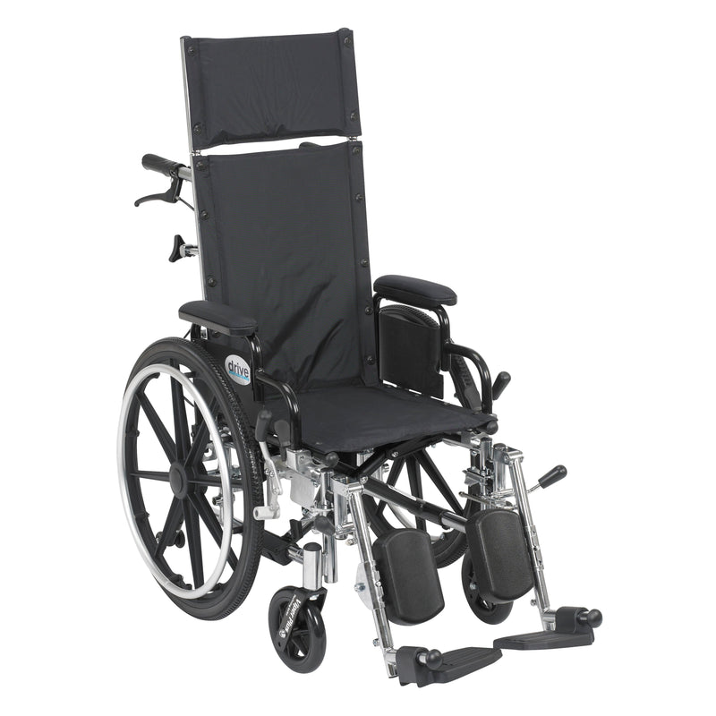 RIO Medical Supplies Viper Plus Light Weight Reclining Wheelchair with Elevating Leg Rests and Flip Back Detachable Arms, 14" Seat
