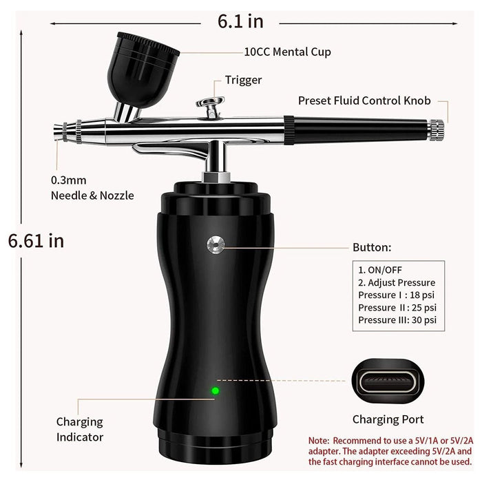 Xpersis Pro Mini Airbrush Kit Air Compressor Cordless Dual Action Art