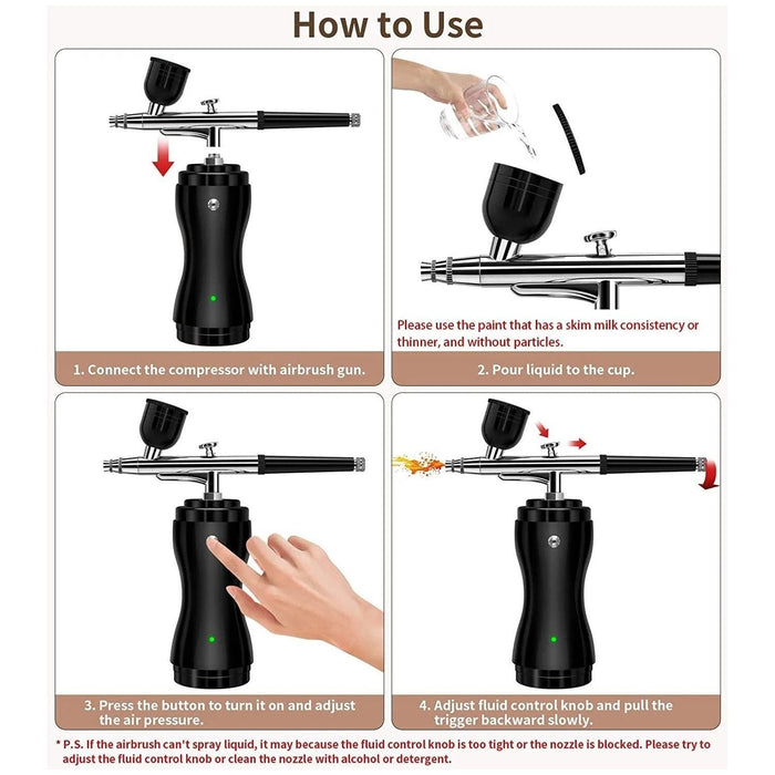 Xpersis Pro Mini Airbrush Kit Air Compressor Cordless Dual Action Art