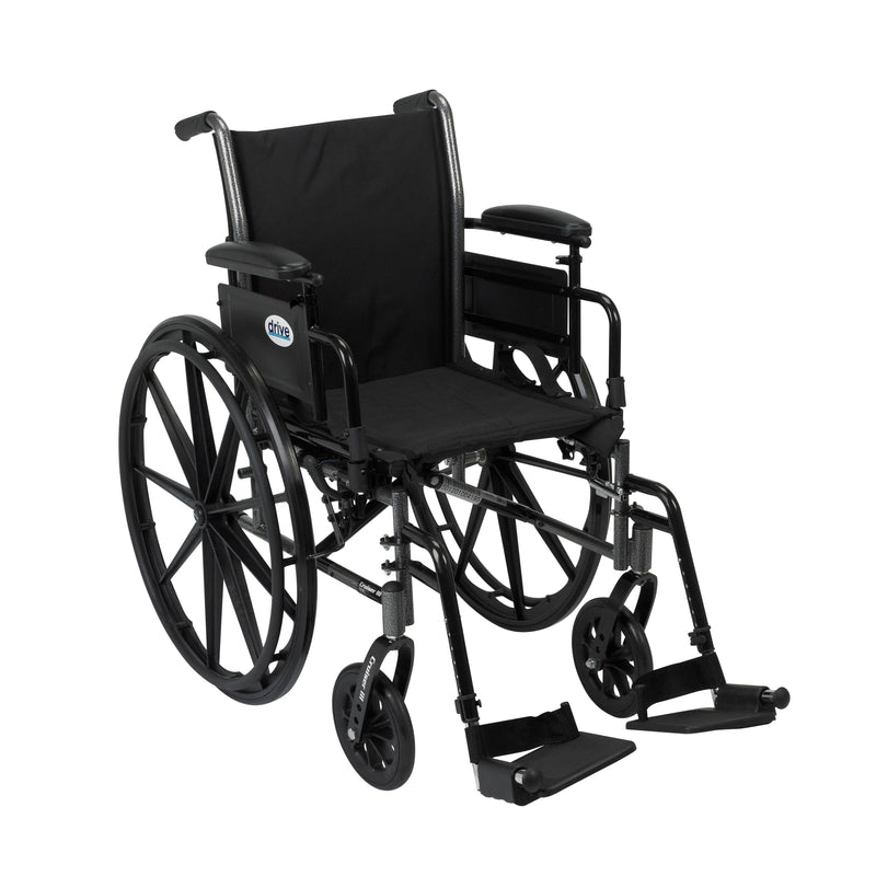 RIO Medical Supplies Cruiser III Light Weight Wheelchair with Flip Back Removable Arms, Adjustable Height Desk Arms, Swing away Footrests, 16"