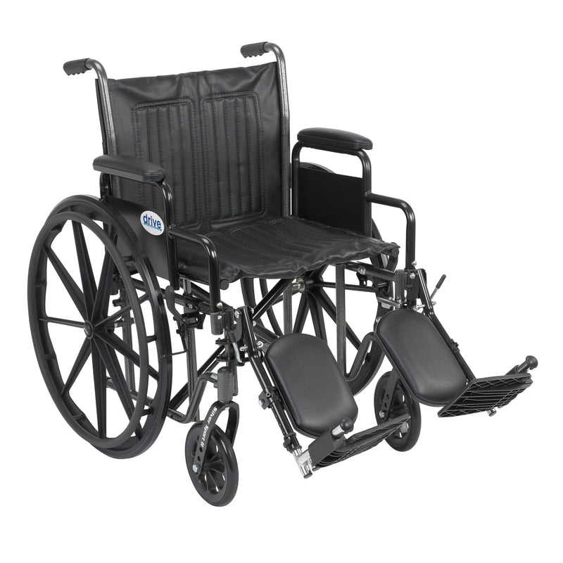 RIO Medical Supplies Silver Sport 2 Wheelchair, Detachable Desk Arms, Elevating Leg Rests, 20" Seat
