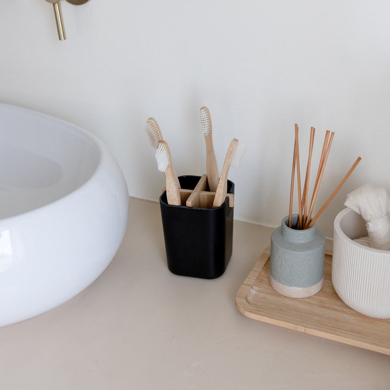 ZeroWasteStore.com Zero Waste Brush Holder- Bamboo Fiber & Corn Starch, White or Black Bathroom Accessories