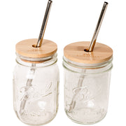 ZeroWasteStore.com Mason Jar Kit- Mason Jar, Bamboo Lid, Stainless Steel Straw Drinkware Sets