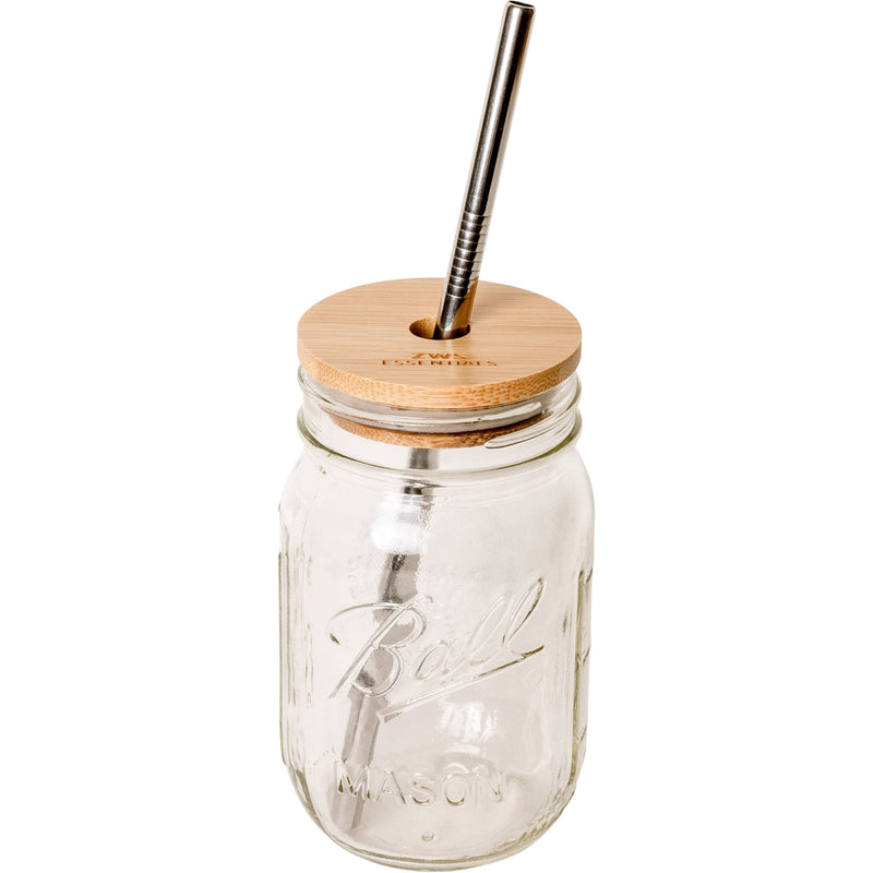 ZeroWasteStore.com Mason Jar Kit- Mason Jar, Bamboo Lid, Stainless Steel Straw Drinkware Sets