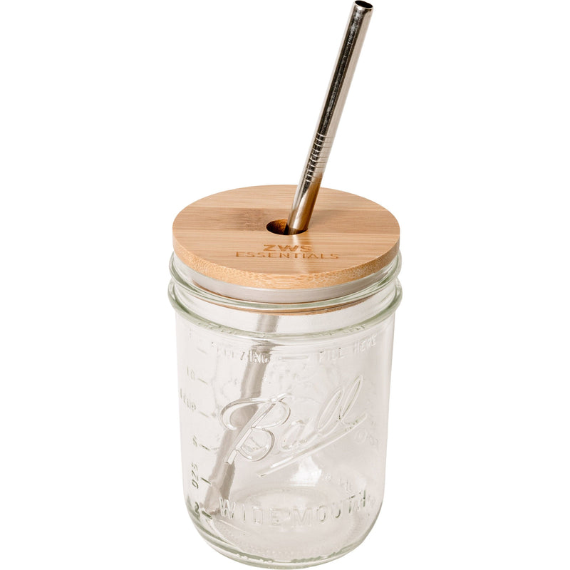 ZeroWasteStore.com Mason Jar Kit- Mason Jar, Bamboo Lid, Stainless Steel Straw Drinkware Sets