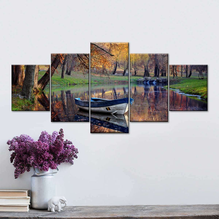 Autumn Lake Boat Wall Art