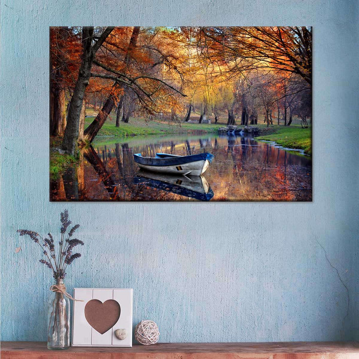 Autumn Lake Boat Wall Art