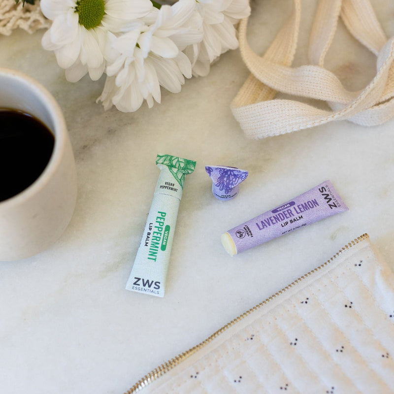 ZeroWasteStore.com All Natural Lip Balm Gray Organic Almond Vanilla,Organic Orange Vanilla,Organic Raspberry Mint,Vegan Peppermint,Vegan Lavender Lemon,Lip Balm Set - Bundle of 5,Organic Trio,Vegan Duo
