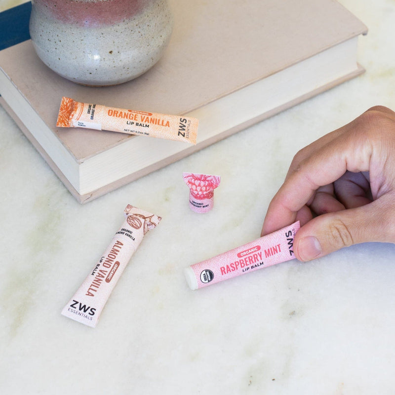 ZeroWasteStore.com All Natural Lip Balm Lavender Organic Almond Vanilla,Organic Orange Vanilla,Organic Raspberry Mint,Vegan Peppermint,Vegan Lavender Lemon,Lip Balm Set - Bundle of 5,Organic Trio,Vegan Duo