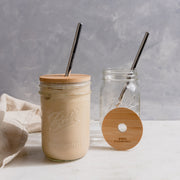 ZeroWasteStore.com Mason Jar Kit- Mason Jar, Bamboo Lid, Stainless Steel Straw Drinkware Sets