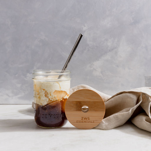 ZeroWasteStore.com Mason Jar Kit- Mason Jar, Bamboo Lid, Stainless Steel Straw Drinkware Sets