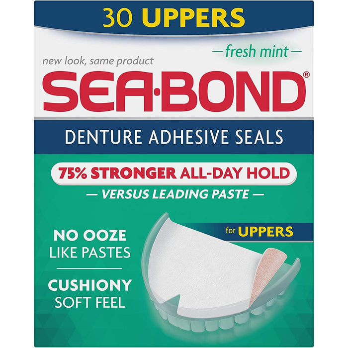 Seabond Uppers Fresh Mint Denture Adhesive Wafers 30 Ct