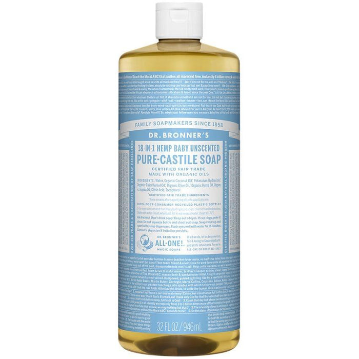 Dr. Bronner's Organic Pure Castile Liquid Soap Baby Mild Unscented 32 fl oz