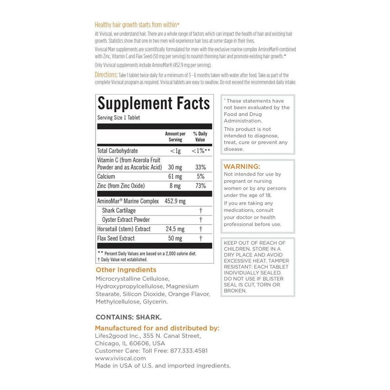 Viviscal Viviscal Man Hair Growth Program Tablets 60 Tablets Hair Growth Tablets