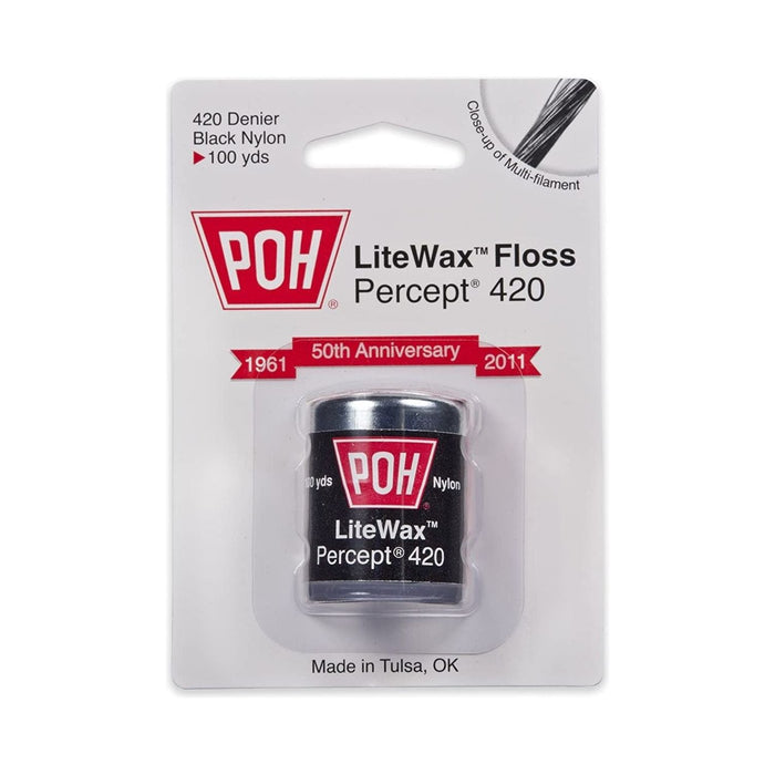 POH Black Litewax Dental Floss, Percept 630, Thicker Nylon 75 Yards
