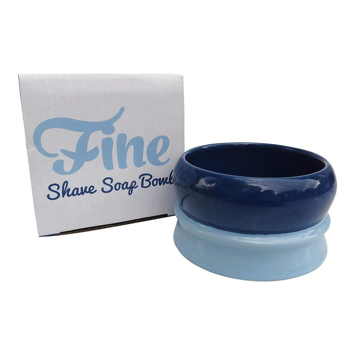 Fine Accoutrements Classic Shaving Soap Bowl, Solid Stoneware Construction, Stackable and Colour Coded, Dark Blue and Light Blue