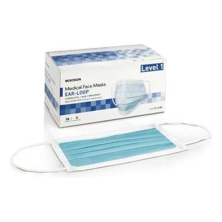 McKesson McKesson Medical Face Masks, Level 1 - Pleated with Ear Loops, Non-Sterile, Blue 50ct Medical Face Masks