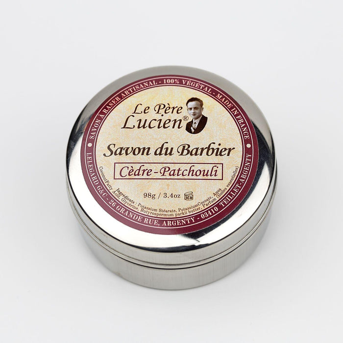 Le Pere Lucien Cidre Patchouli Shaving Soap Stanless Steel Box With Lid 98G