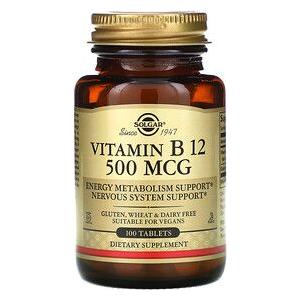 SOLGAR Solgar Vitamin B12 500 mcg 100 Vegetable Capsules Vitamin Supplement