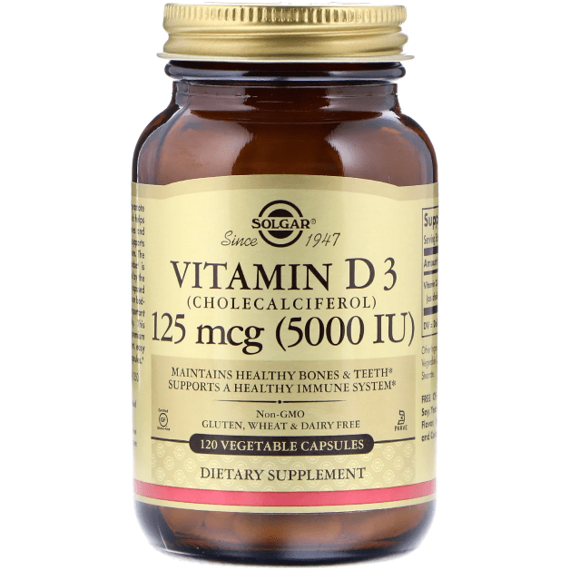 SOLGAR Solgar Vitamin D3 (Cholecalciferol) 125 mcg (5,000 IU) 120 Vegetable Capsules Vitamins & Supplements