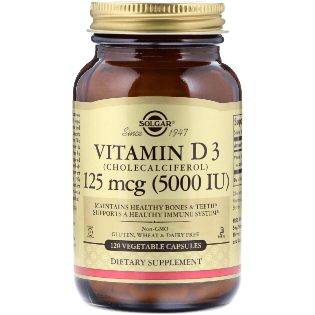 Solgar Vitamin D3 (Cholecalciferol) 125 mcg (5,000 IU) 120 Vegetable Capsules