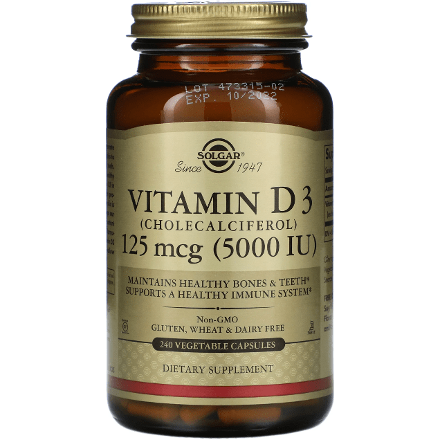 SOLGAR Solgar Vitamin D3 (Cholecalciferol) 125 mcg (5,000 IU) 240 Vegetable Capsules Vitamin D3 Supplement
