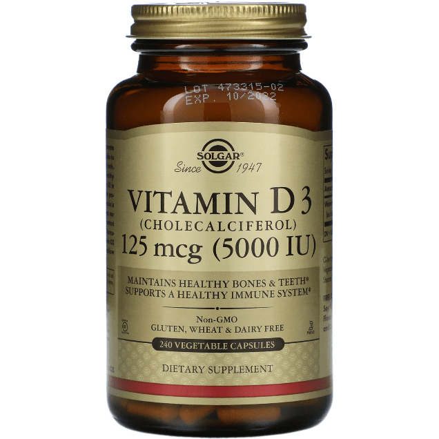 Solgar Vitamin D3 (Cholecalciferol) 125 mcg (5,000 IU) 240 Vegetable Capsules